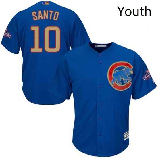 Youth Majestic Chicago Cubs 10 Ron Santo Authentic Royal Blue 2017 Gold Champion Cool Base MLB Jersey